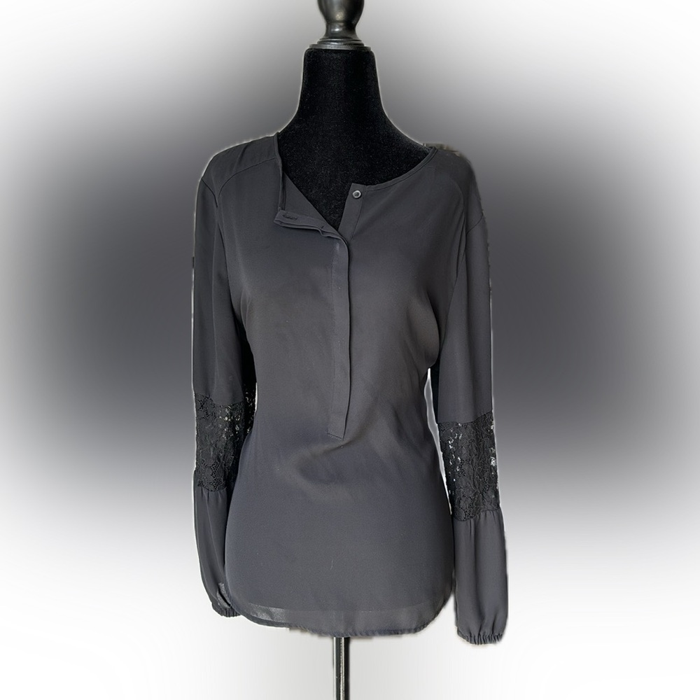 Apt 9 lace sleeve blouse XL black nwt